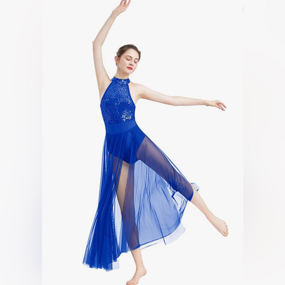 Dancewear Navy Blue Leotard with Maxi long skirt. Size XS.